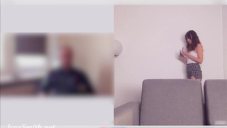 Jeny Smith flashes during Skype lesson. Bottomless