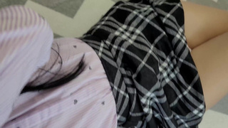 Schoolgirl's tight pussy filled with cum. Oh those upskirt panties...