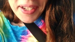 PinkMoonLust from ONLYFANS is Hippie Slut in Passenger Seat of Car Showing HAIRY Pussy in Public