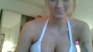 Blonde with Big Fake Tits on Webcam