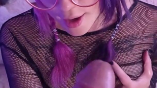 Nerdy emo girl blowjob gets glasses dirty Close up Vertical Pov Kakao chan