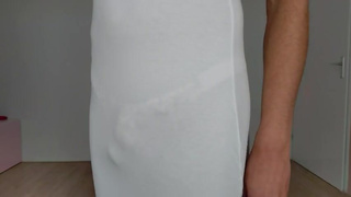 Sissy in see through dress trying on some Panties