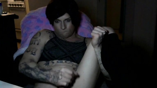 Cross dresser fingers and cums watching porn then eats it up