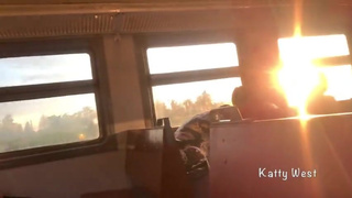 The girl showed her panties on the train and jerked off a dick to a stranger in public