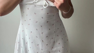 Curvy Petite in sundress popping tits out