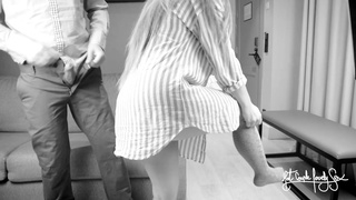 Hubby watches a fan fucks his wife. DP with anal plug. Cuckold creampie cleanup fantasy.