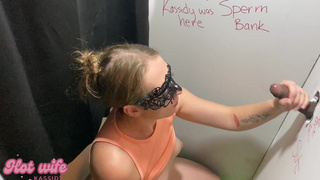 first trip to a gloryhole, white girl rubs cock husband watches cuck - full vid on Only Fans in bio