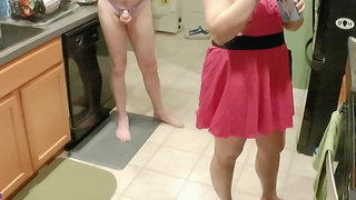 Nude Hot Wife in Kitchen locks up Cuck and Makes a cake!