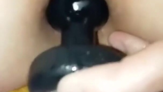 18yo virgin tries to fit vibrating butt plug in but struggles