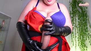 Elastigirl STRETCHES her pussy with dildo riding, tits (breast expansion) and futa cock pegging POV