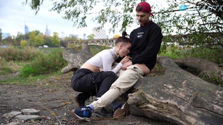 Public Sex Vlog: Deepthroat & unexpected pussy creampie