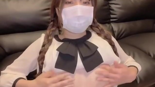 Masturbation while showing off Japanese high school girls