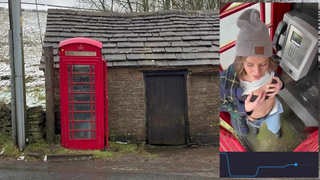 Cumming hard in public red telephone box with Lush remote controlled vibrator in English countryside
