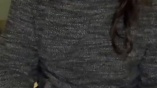 Transgirl with a huge dick trying to put on a chastity cage