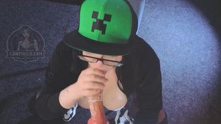 Creeper Girl Deepthroats Huge Dildo