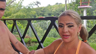 Curvy BBW Duo Tease and Please Man on Balcony