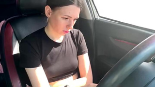 Attractive Young Woman Taking Selfies Inside Her Car