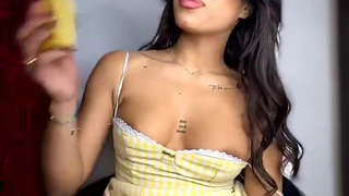 Busty Tattooed Latina Teasing with Toys and Oily Skin