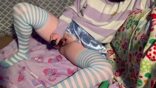 Fem Trans Boy gets DPd by two Bad Dragon Dildos with Creampie