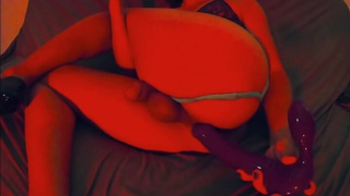 Crossdresser masturbation. Dildo in the ass and high heels on