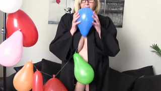 Mature Big Tit Teacher enjoys some Balloon Popping Fun and a wet Finger Fuck