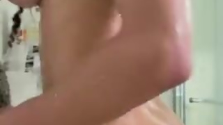 Tgirl Jasmine Lotus Shower masturbation w/ glass dildo