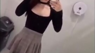 Super sissy Asian teen Ladyboy public exposure cock and pissing on the toilet