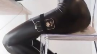 Dream workday of a femboy! Boipussy gaped by a huge dildo on chair while boiclit is e-stimulated