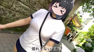 No Bra Running Running through Harajuku in gym clothes bloomers with rotors in ????