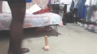 Trap rides dildo while wearing Monika cosplay from DDLC (Funkyo Enma)