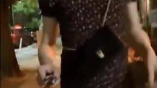 Super crazy asian shemale flashing her cock on the streets of Thailand