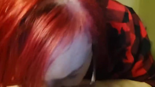 Redhead BBW Chaturbate Camgirl Poppy Page Demos Sloppy Deepthroat Blowjob on Dildo with lots of Spit