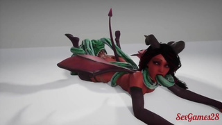 Succubus girl is fucked by a monster with many cocks