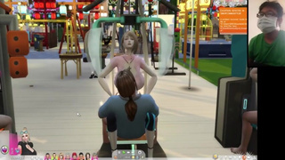 The Sims 4:8 people gym weightlifting machine training sex