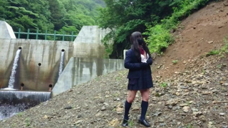 Cute Transgender ejaculates lewdly as she exposes herself at a dam deep in the mountains.