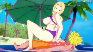 Tsunade and Naruto Uzumaki have intense sex on the beach. - Naruto Hentai