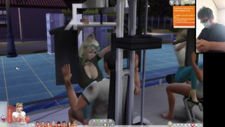 The Sims 4:6 people gym weightlifting machine training sex