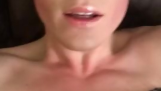 Cute sissy femboy fucked and cum over herself, cleans it up (POV, top)