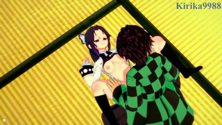 Shinobu Kochō and Tanjiro Kamado have deep sex in a Japanese-style room. - Demon Slayer Hentai