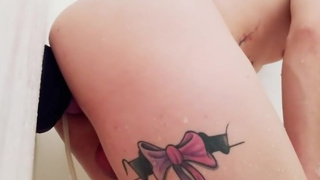 Trans girl getting knotted and creampied by Bad Dragon Rex large