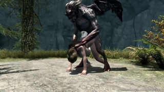 Blonde Skyrim Babe Meets Demon Monster