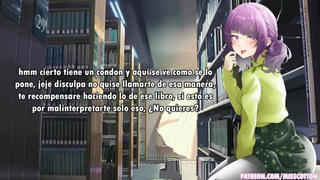 Chica en la biblioteca audio