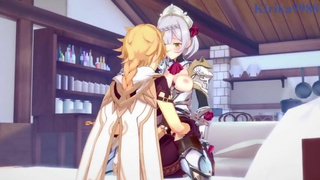 Noelle and Aether have intense sex in the bedroom. - Genshin Impact Hentai