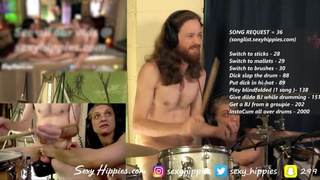 Handjob and Fingering my partner while drumming LIVE on CB