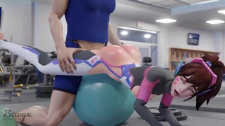 D.va with a personal trainer in gym