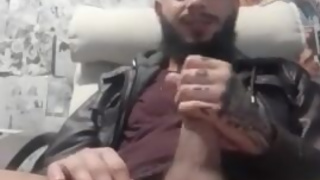Doug Dviski - Camboy cumshot on webcam, a lot of cum, in leather jacket