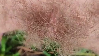 Sexy Milf Pees in the Grass. Look at her Hairy Pussy Сlose up. Outdoor Pissing plus Slow Motion