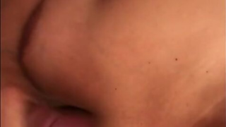 hot wife plays with my penis between her tits, she gives me a handjob and I cum on her tits in the b