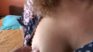 I get too excited to show off my tits while stepson's friends jerk off and cum