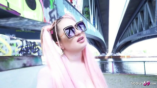 GERMAN SCOUT - Pink Hair Curvy Teen Maria Gail with Saggy Tits at Rough Anal Sex Casting